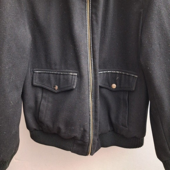 Michael Kors Womens Zip Wool Blend Coat XL Solid Black Flap Pockets Jacket - Picture 4 of 9